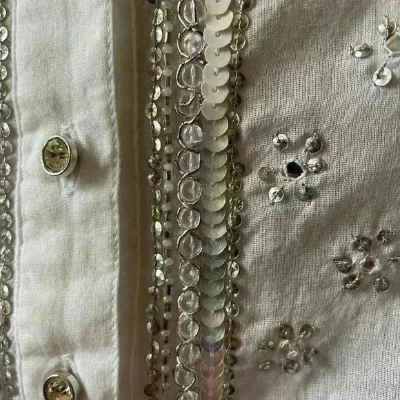 Juliet Dunn White Embroidered 3/4 Sleeves Delicate Tunic Shirt Sz 2 US 6/8. - Picture 7 of 14